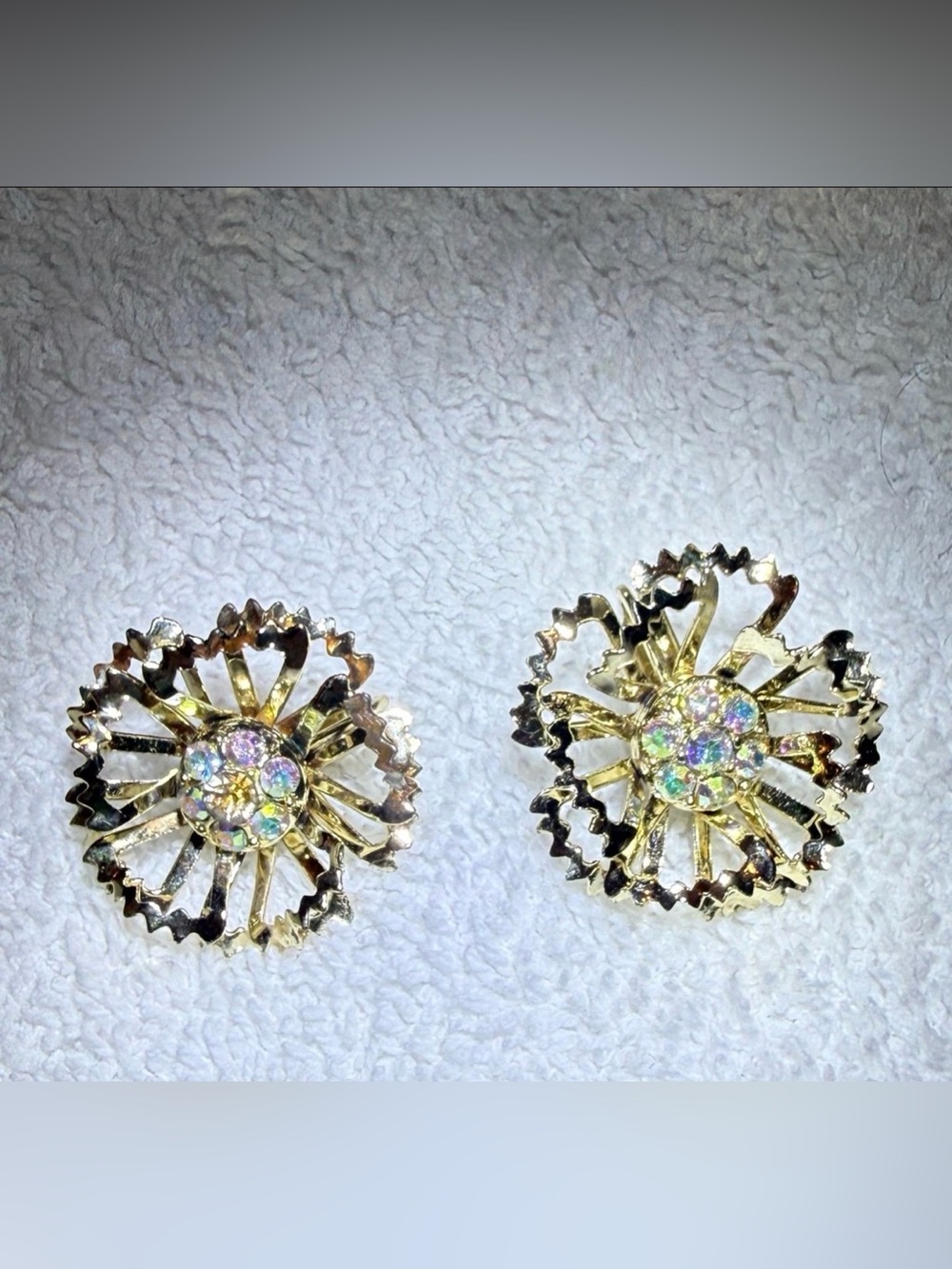 1960s Signed Sarah Coventry Allusion' Aurora Borealis Clip On Earrings Vtg
